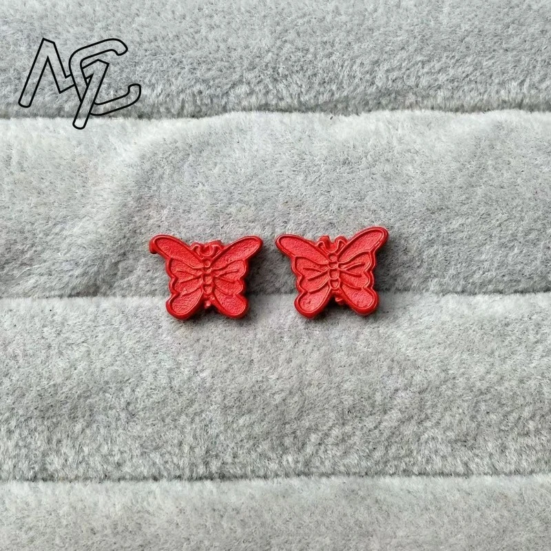 10pc 레드 천연 DIY Cinnabar 나비  부처님 액세서리 보석 조각 패션 매력 행운의 부적 선물 여성 남성