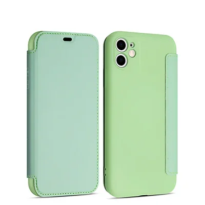 thumbnail image 1 of Funda de silicona líquida con tapa de cuero para iPhone 16 Pro Max 14 12 13 11 15 X XR XS Plus SE2022 Funda protectora de lentes con tapa tipo libro, 1 of 5