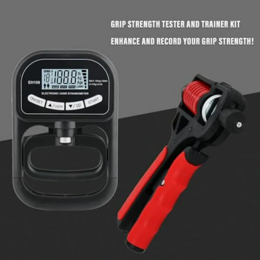 Grip Strength Tester and Trainer Set – Electronic Hand Dynamometer (400lbs/180kg) & Adjustable Resistance Grip，Electronic Counti
