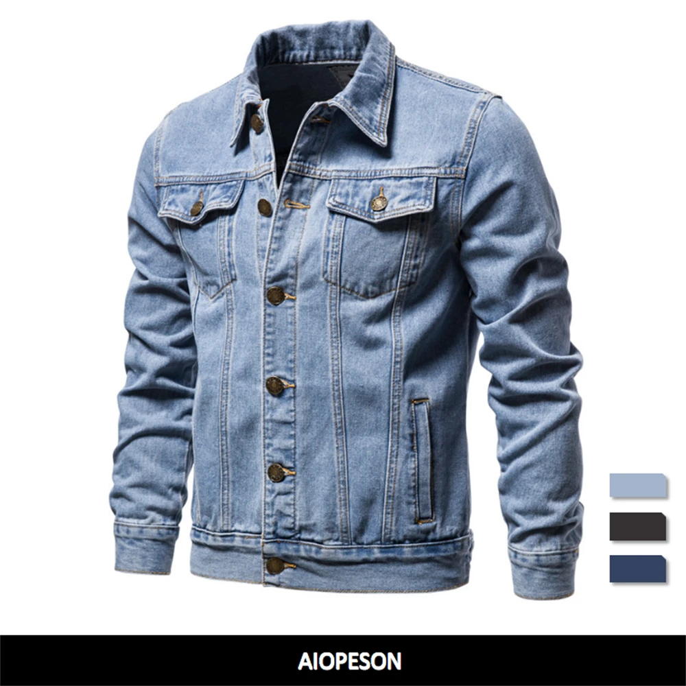 Chaqueta vaquera de algodón 2021 para hombre, chaqueta informal de Color con solapa, de un solo pecho, ajustada, de calidad, Otoño, nueva| - AliExpress