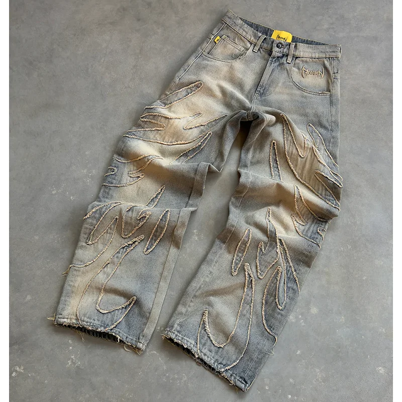 Y2K Baggy Jeans Vintage Gothic American Hip Hop Streetwear Patch Embroidery high quality Jeans Men Women Casual wide leg Jeans 6