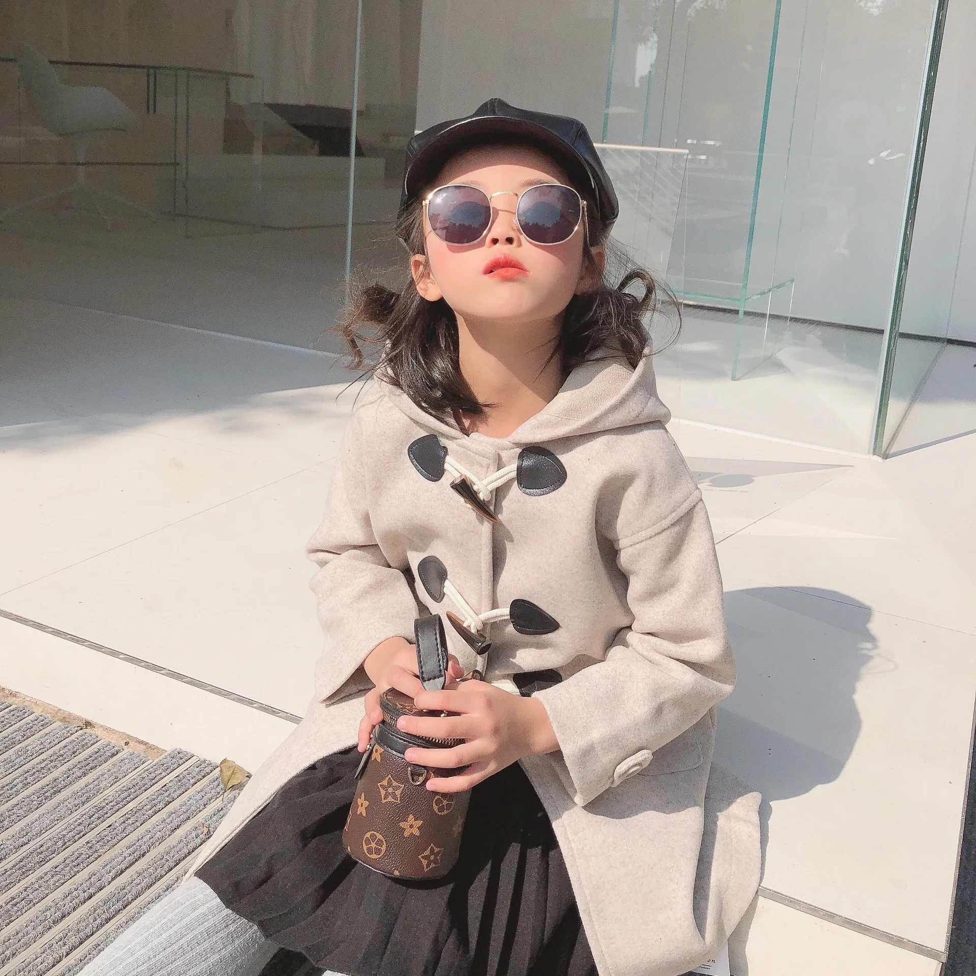 

Girls Woolen Coat Overcoat Jacket Windbreak 2023 Grey Warm Plus Thicken Winter Cotton Tracksuit Sport Children's Clothing