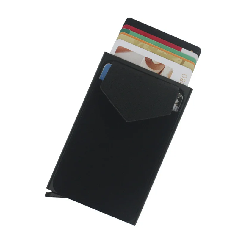 

Slim Aluminum Wallet With Elasticity Back Pouch ID Credit Card Holder Mini RFID Wallet Automatic Pop up Bank Card Case