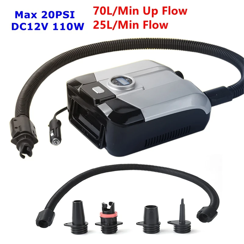 20PSI Electric SUP Air Pump DC12V 70L/Min Quick Air Inflator Deflator Digital LCD For Inflatable SUP Stand Up Paddle Board Boat stermay 20psi paddle board inflatable pump 12vhigh pressure air pump for quick inflating
