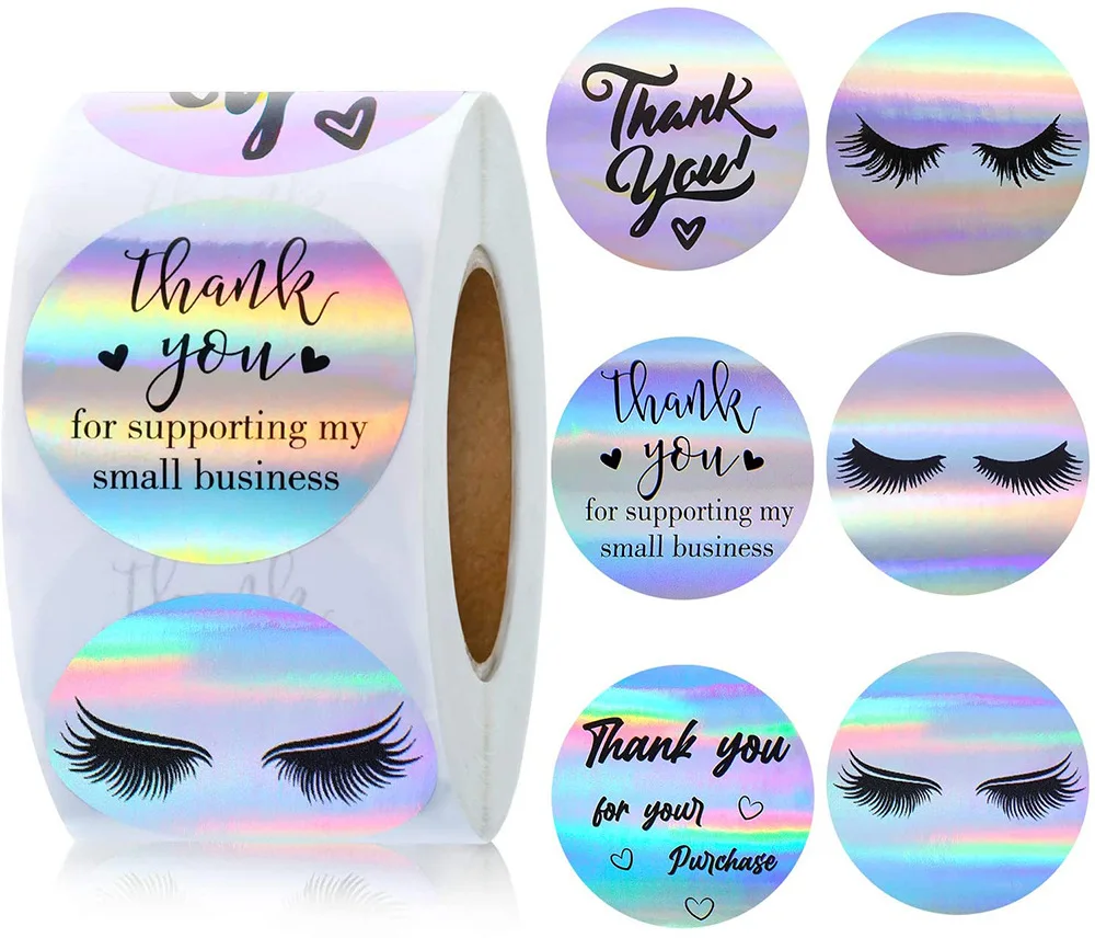 

50-500pcs 1" 1.5" Eyelash Adhesive and Thank You for Supporting My Small Business Stickers Holographic Lash Label