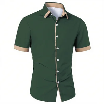 10 colors 2025 summer new men's short sleeve shirt business casual lapel clothing popular high quality single breasted men's top