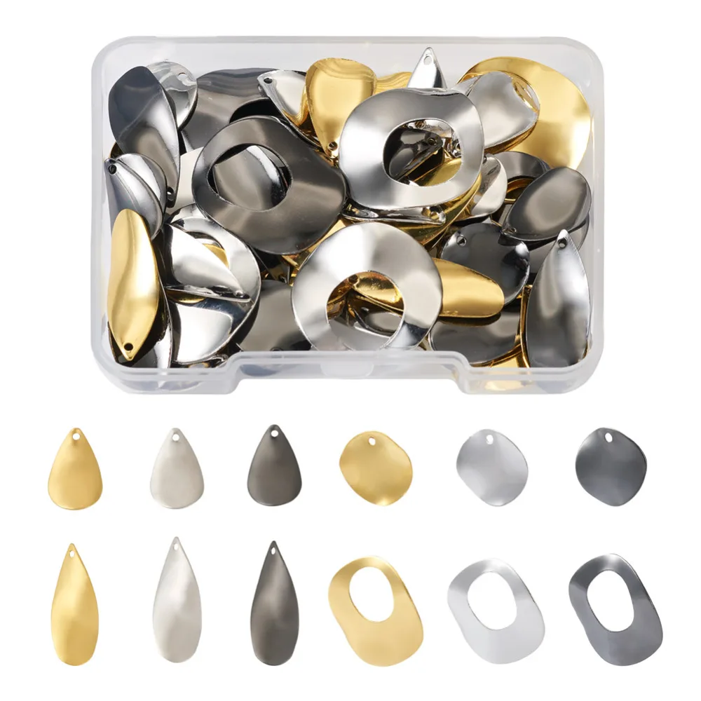 

72Pcs Twisted Wave Style Teardrop Flat Round Oval Brass Pendants Charms Mixed Color For Jewelry Making DIY Earrings Accessories