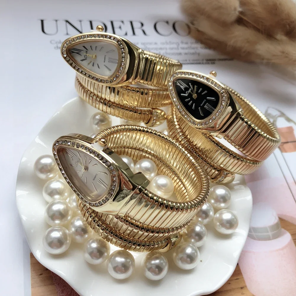 Women Watches Women Luxury Brand Watch Snake Quartz Ladies Gold Watch Diamond Wristwatch Female Fashion Bracelet Watches Clock