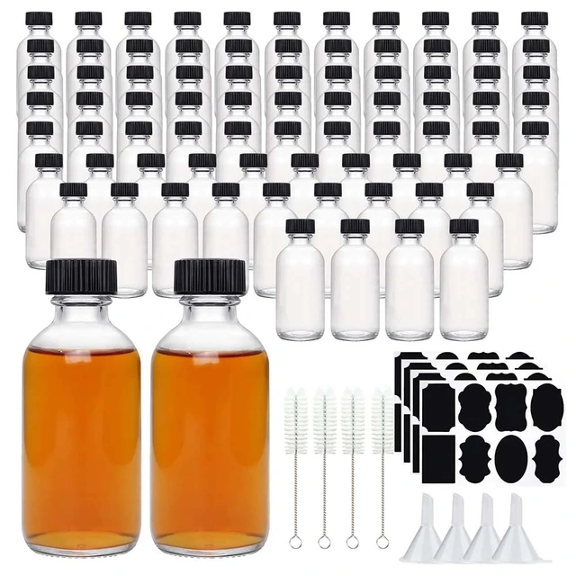2oz Small Clear Glass Bottles with Lids Glass Containers Round Sample  Bottles for Juice, Oils, Ginger