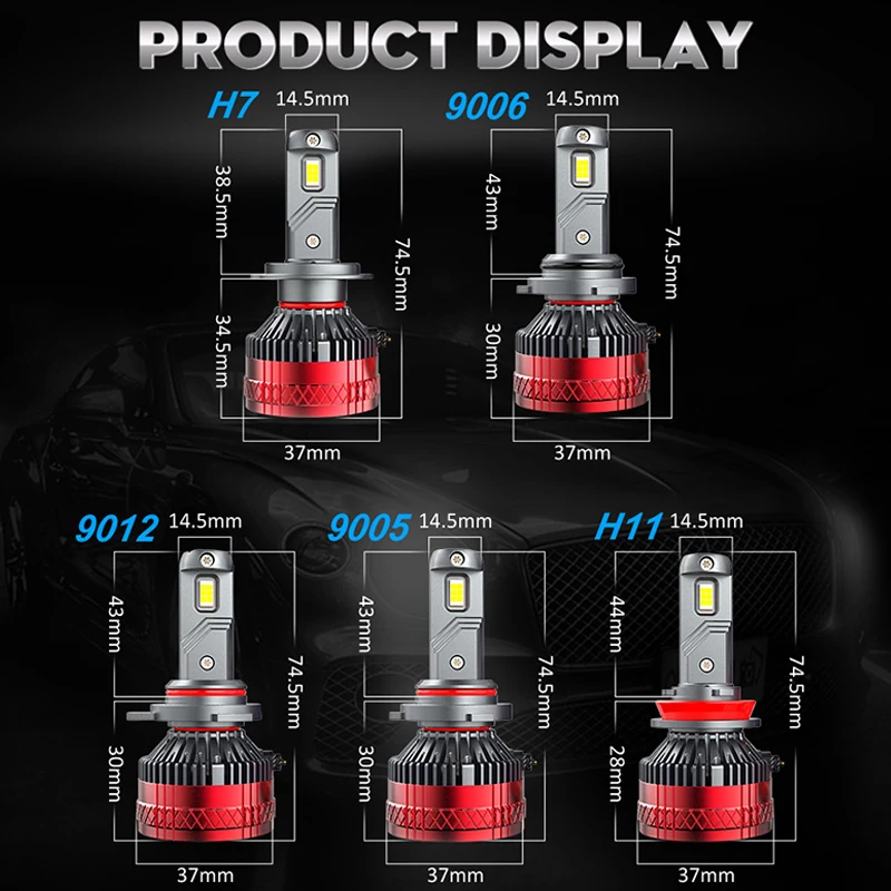 자동차 LED 헤드라이트 전구, H7, H8, H9, H11, HB3, 9005, HB4, 9006, 9012 캔버스 CSP, HIR2, 터보 자동 헤드램프, 안개등 전구, 플러그 앤 플레이