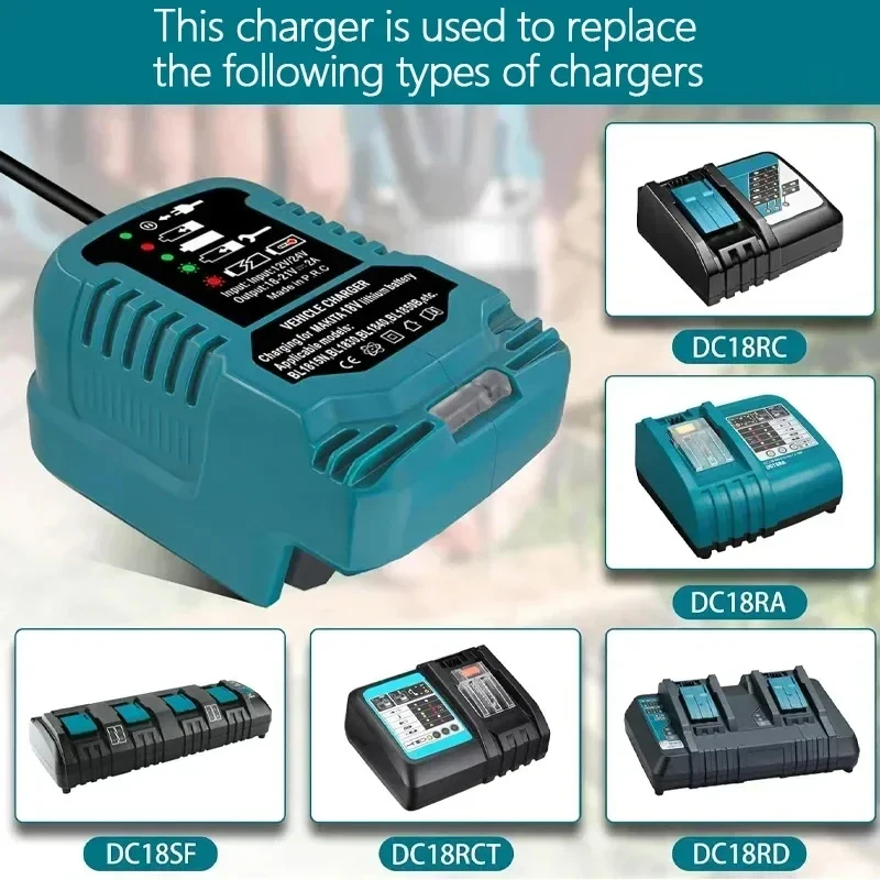 전동 공구 액세서리 DC 12V 24V 담배 라이터 플러그 리튬 이온 배터리 차량용 충전기 Makita 18V 배터리 BL1860 BL1830 용 LED