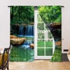 2 pcs, versatile polyester transparent curtains for home decoration Rainforest Waterfall Natural for use in bedrooms and living 6