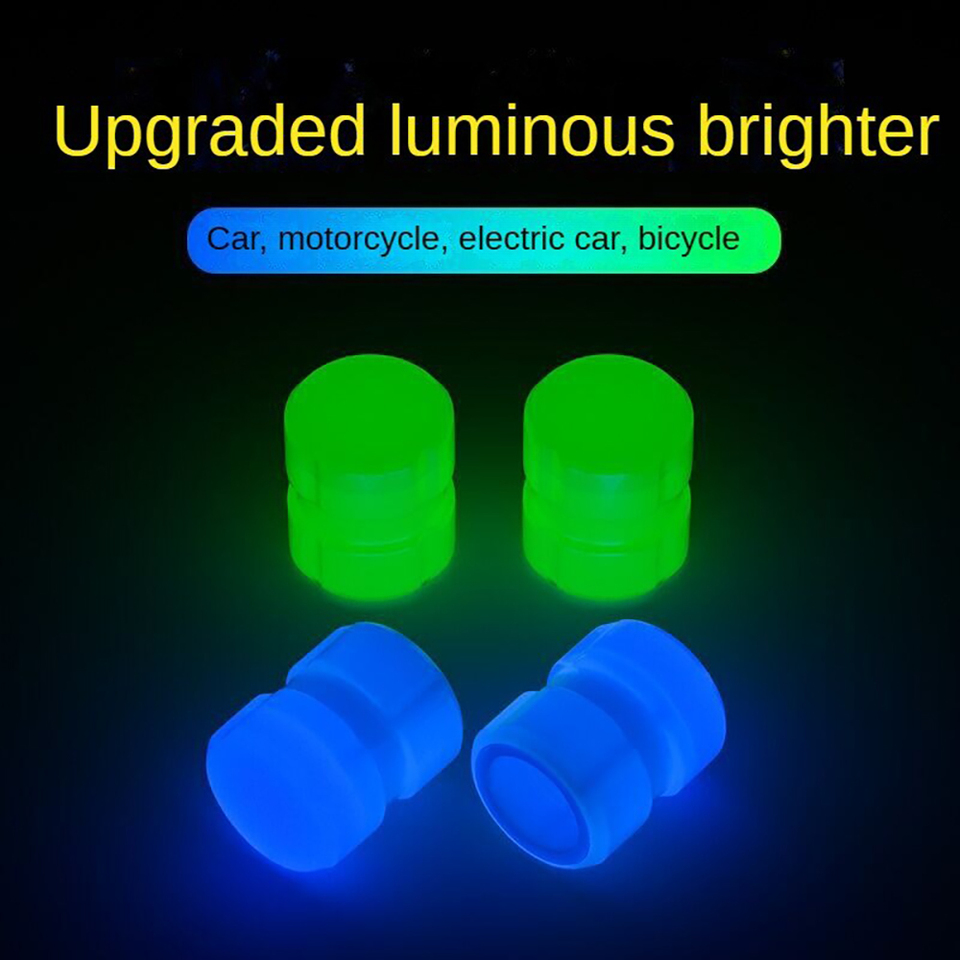 4PCS Car Tire Valve Caps Fluorescent Night Glowing Car Motorcycle Bicycle Bike Wheel Tyre Hub Luminous Valve Stem Caps Decors
