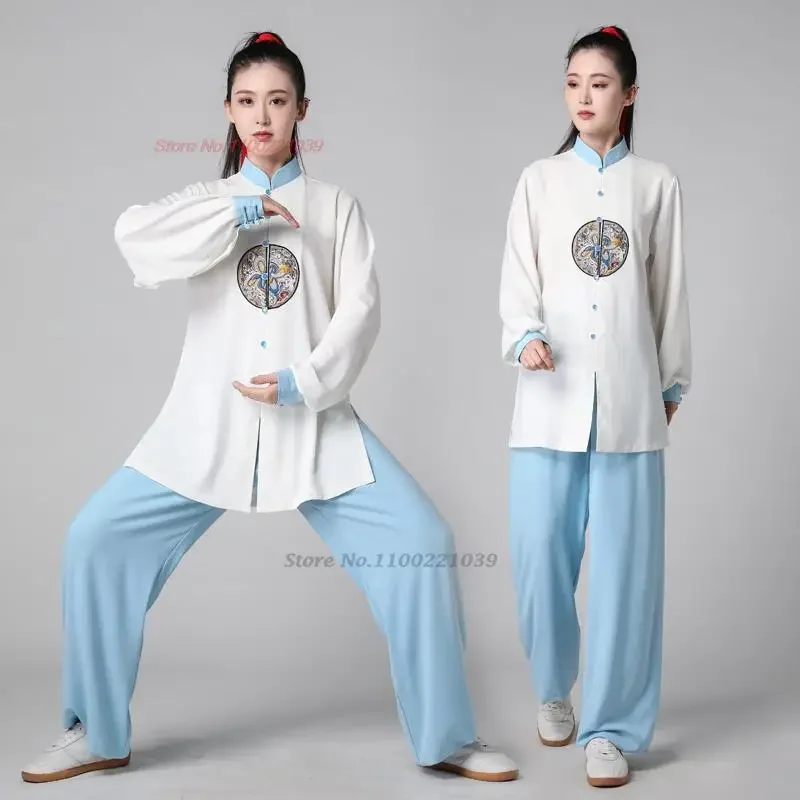 

2023 chinese taichi wushu uniform flower embroidered kung fu suit taijiquan martial arts wingchun suit morning practice uniform