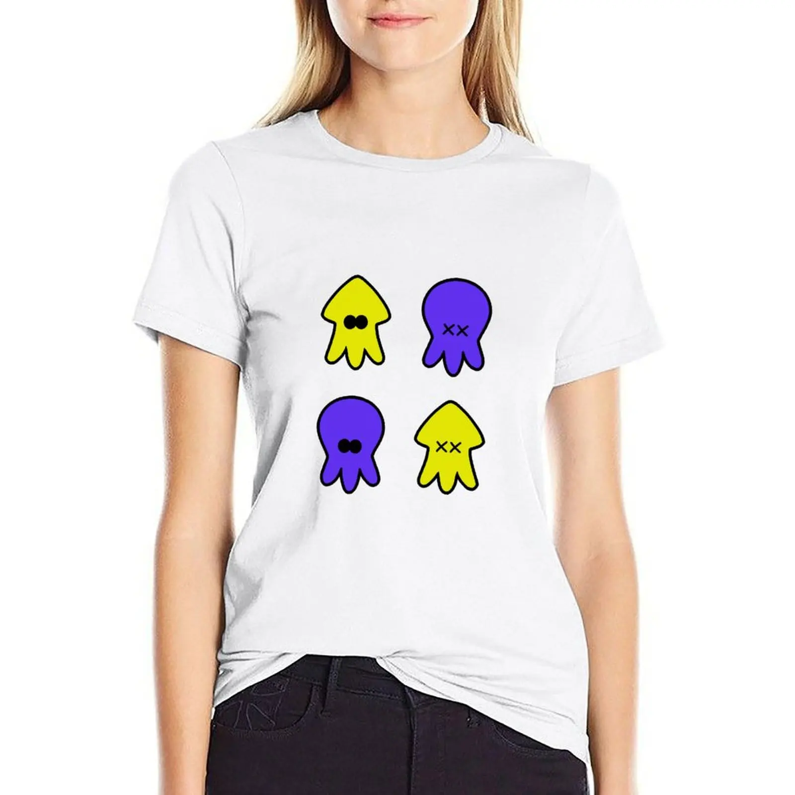 

octo and inkling stickers T-shirt aesthetic clothes anime clothes Blouse t-shirts for Women cotton