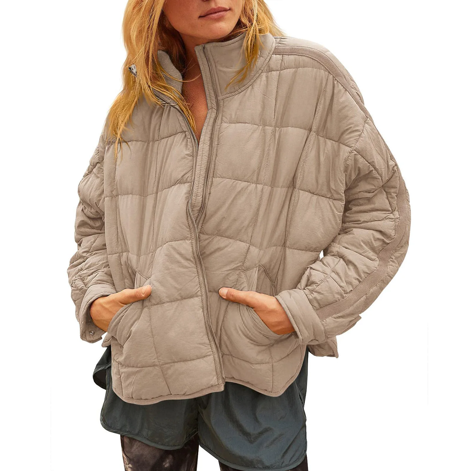Autumn Winter New European American Women\'s Wear Solid Color Zipper Coat Casual Button Padded Jacket Pocket Top Women