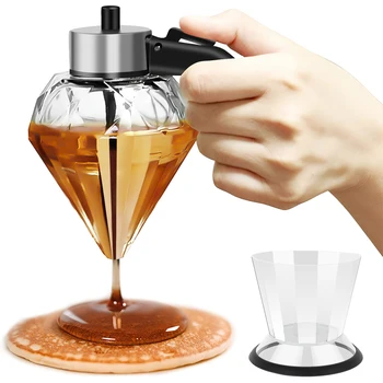 200ml Diamond Form Glass/Plastic Honey Dispenser with Stand Honey Jar Versatile Oil Bottle Vinegar Sauce Dispenser Kitchen Tools