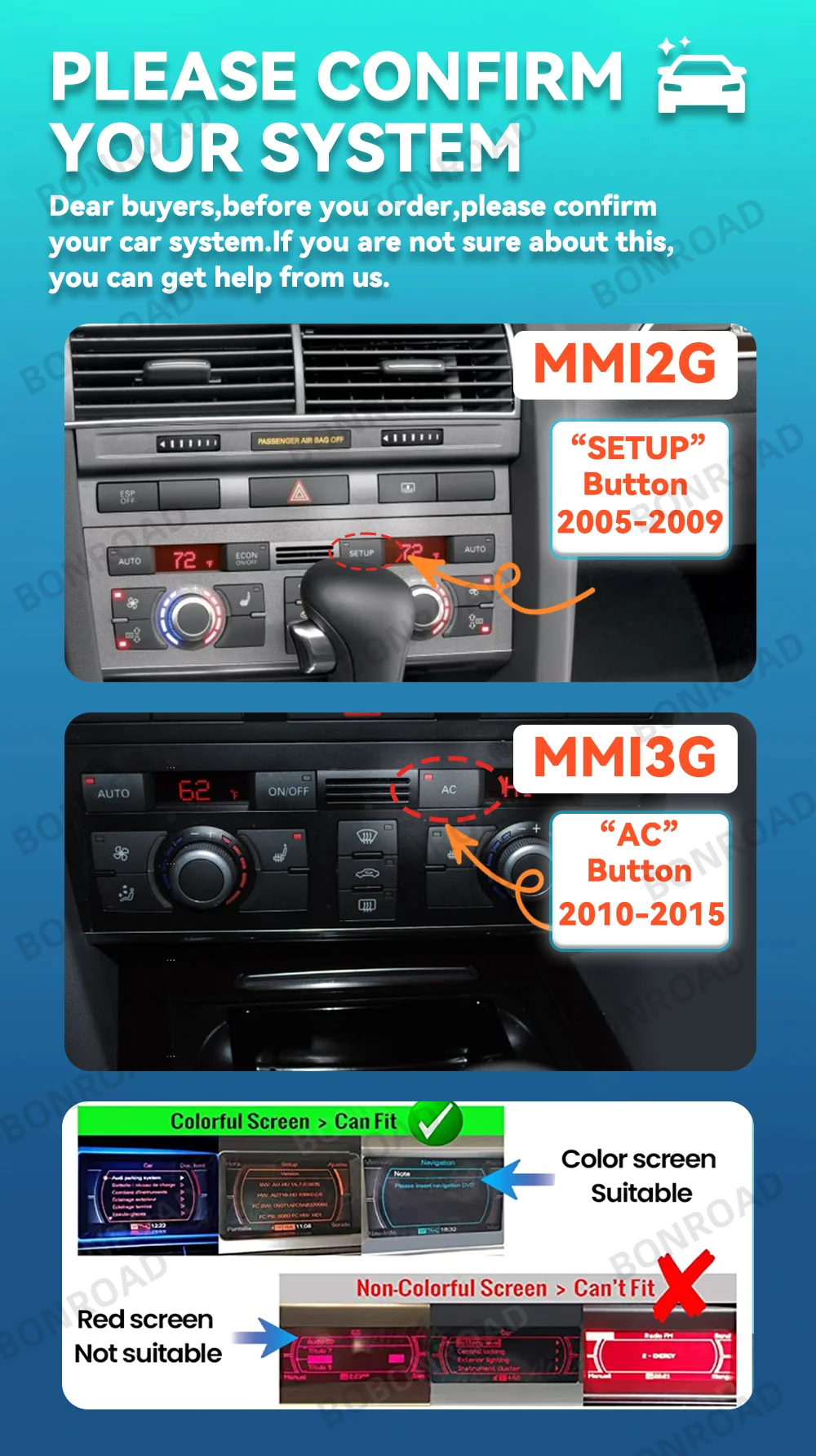 BONROAD 8,9 Zoll Autoradio Multimedia-Player Touchscreen für Audi A6 C6 4F 2005-2015 MMI2G MMI3G mit Wireless CarPlay Android Auto Airplay – Detail 2