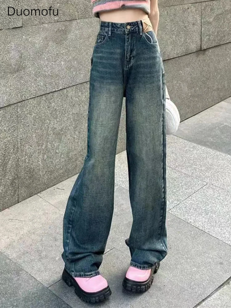 jielur autumn new casual slim fashion jeans woman simple basic street chicly women jeans high waist blue straight female pants Duomofu Fashion Washed Distressed Autumn Loose Simple Female Jeans New Chicly High Waist Slim Basic Casual Straight Women Jeans