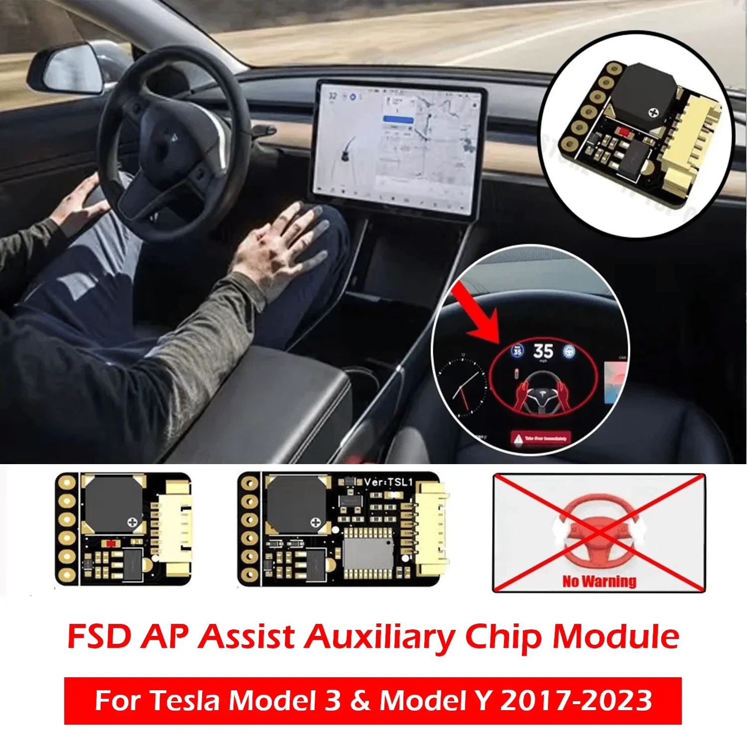 

FSD AP Assist Auxiliary Chip For Tesla Model Y 2024 Model 3 2017-2023 Autopilot Nag Elimination Module Steering Wheel Module