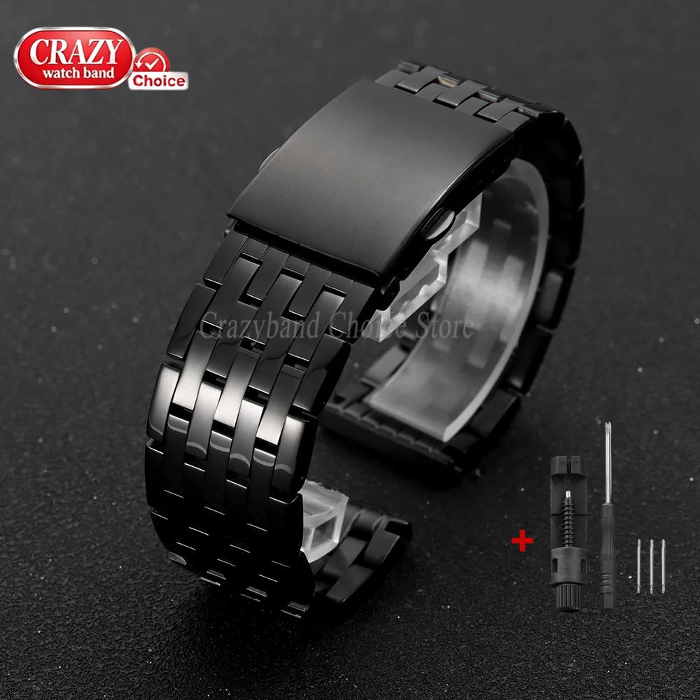 Elegant Solid Stainless Steel Watch Strap with Metal Fold Buckle - Universal Size