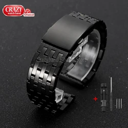 Elegant Solid Stainless Steel Watch Strap with Metal Fold Buckle - Universal Size - 28mm (Black)