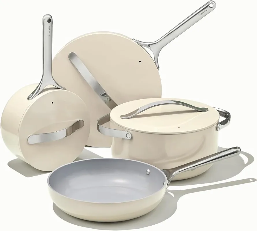 

Nonstick Ceramic Cookware Set (12 Piece) Pots, Pans, 3 Lids and Kitchen Storage - Non Toxic, PTFE & PFOA Free - Oven Safe