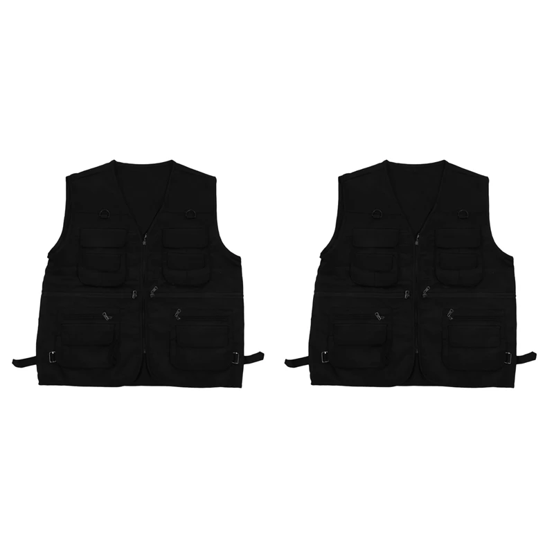 

2X Men's Fishing Vest With Multi-Pocket Zip For Photography / Hunting / Travel Outdoor Sport - Black, XXXL