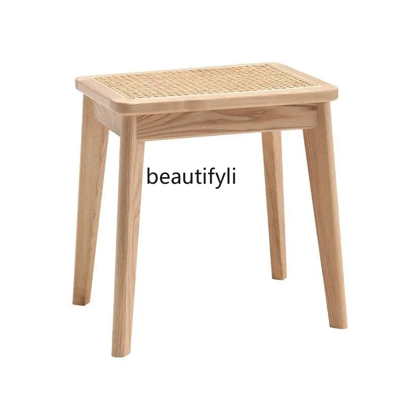 

Nordic Ash Rattan Woven Makeup Stool Solid Wood Makeup Stool Dressing Stool Dressing Table Chair