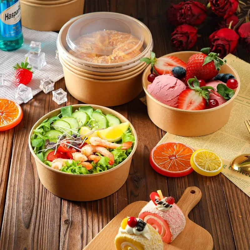 10-Pack Kraft Paper Salad Bowls with Lids Biodegradable Disposable Tableware for Meal P... - SKU KPSB2151 - UGI Packaging