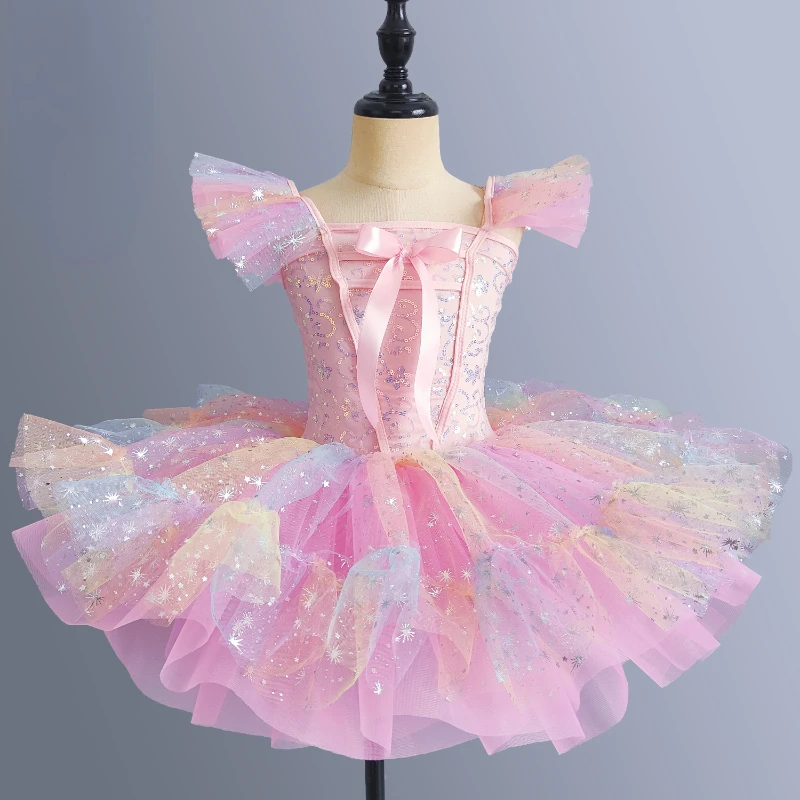 Girls Swan Feather Fringe Tutu Dress - Spaghetti Strap Ballerina Dance Gown For Birthday Parties