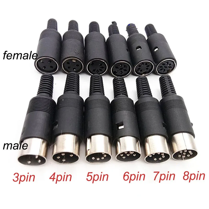 3 4 5 6 7 8 Pin DIN Wire Male Female Plug Socket Jack Solder Connector Chassis Cable Mount with Plastic Handle