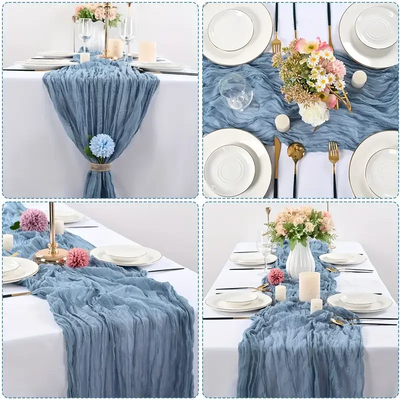 6PCS Gauze Table Runner Wedding Semi-Sheer Vintage Cheesecloth Dining Party Christmas Banquet Arches Cake Wholesale Table Decor 2