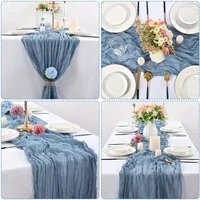 6PCS Gauze Table Runner Wedding Semi-Sheer Vintage Cheesecloth Dining Party Christmas Banquet Arches Cake Wholesale Table Decor 2