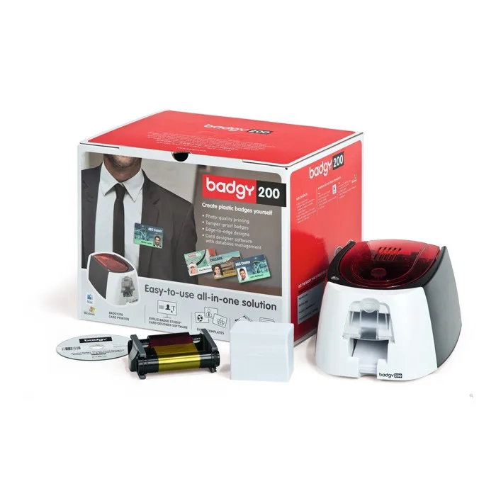 Evolis Badgy200 카드 프린터(1개의 CBGR0100C 컬러 리본 포함)