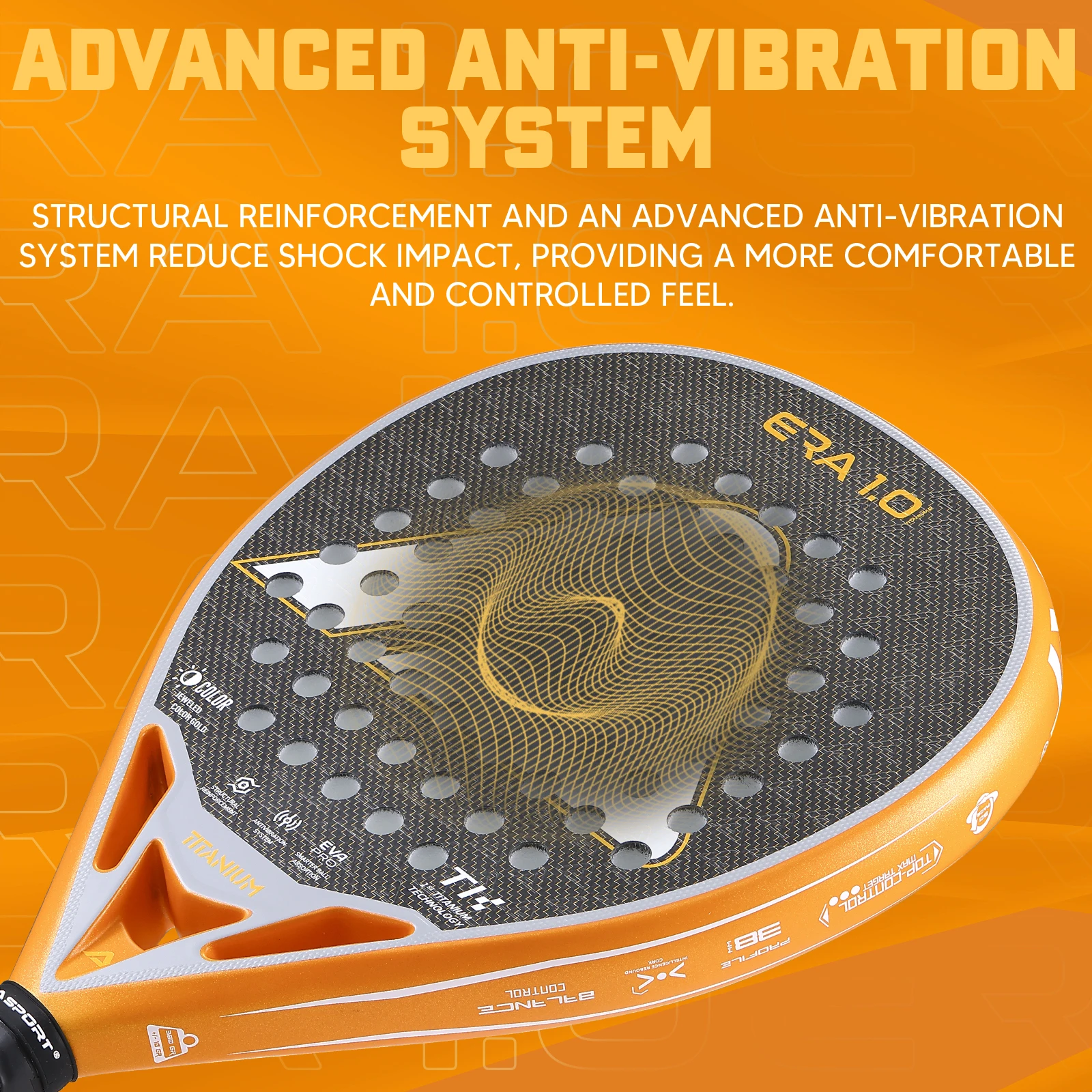 AMA SPORT 1St Titanium Gold Padel Rackets with Precision Holes,Anti-Vibration System High-Performance Titanium Pala de Padel