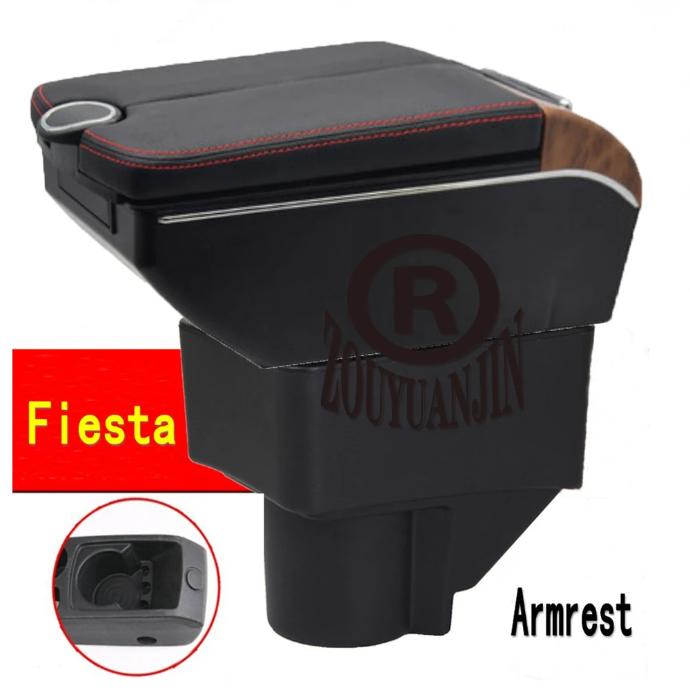 For Ford Fiesta Center Console Armrest Box Storage Elbow Rest Arm with Phone Charging USB Interface Cup Holder