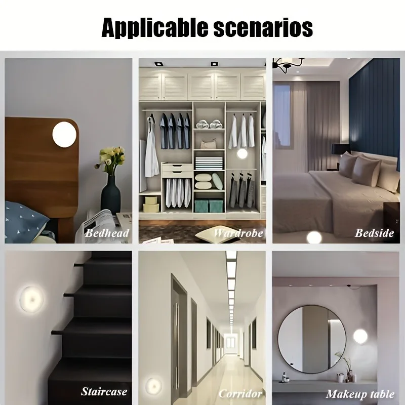 6pcs USB rechargeable LED motion sensor light, indoor adhesive magnetic closet light, induction light, 8LED light, battery power