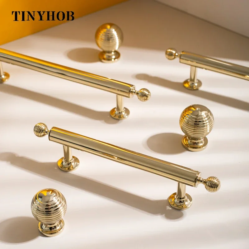Bright Gold Brass Round Ball Cabinet Knobs Europeu Armário Handle Móveis Hardware Luz Luxo Gaveta Pull 160 mm