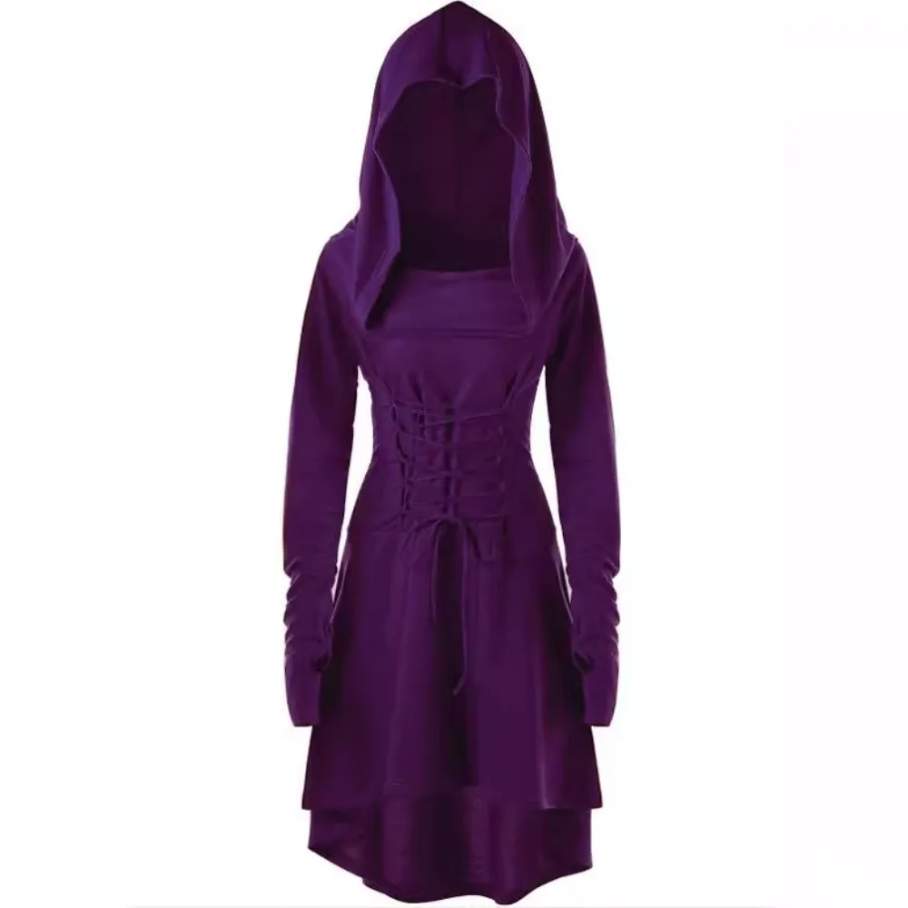 2024 Robe Gothique à Capuche Déguisements Halloween Femme Costume Adulte Sorcière Robe Médiévale Pull Gothic Robe Renaissance Vêtements Automne Hiver Vintage Pull Hoodie Gothique Punk Robe De Fête