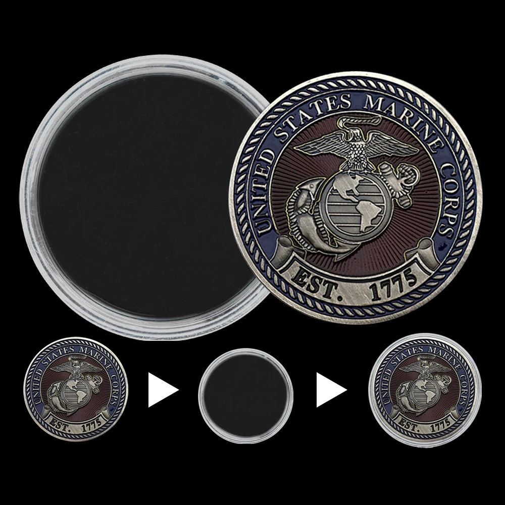 미국 해병대 챌린지 코인 악마 개 복고풍 메달(플라스틱 케이스 포함) U.S.M.C. EST. 1775 수집품 선물 -  AliExpress