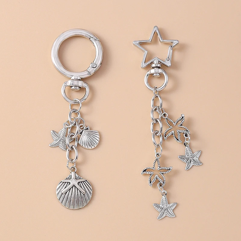 Niedlicher Metall-Strandschalen-Seestern-Schlüsselanhänger, Meeresleben, Schlüsselanhänger, Anhänger für Frauen und Mädchen, Handtasche, Dekor, DIY, handgefertigter Schmuck, Geschenke