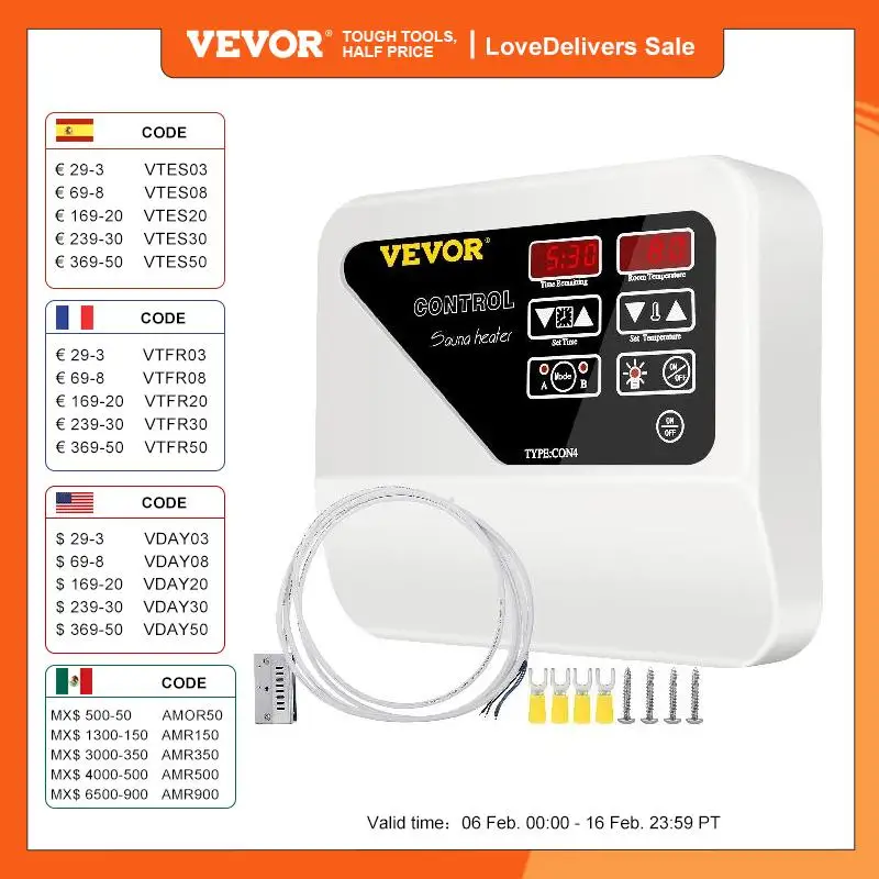 Vevor Controllo Per Sauna Esterno Da Parete 4,5-13,7 A Pannello Di Controllo Di Sauna Per Idromassaggio Spa Estetica Intervallo Di Temperatura 40-105℃