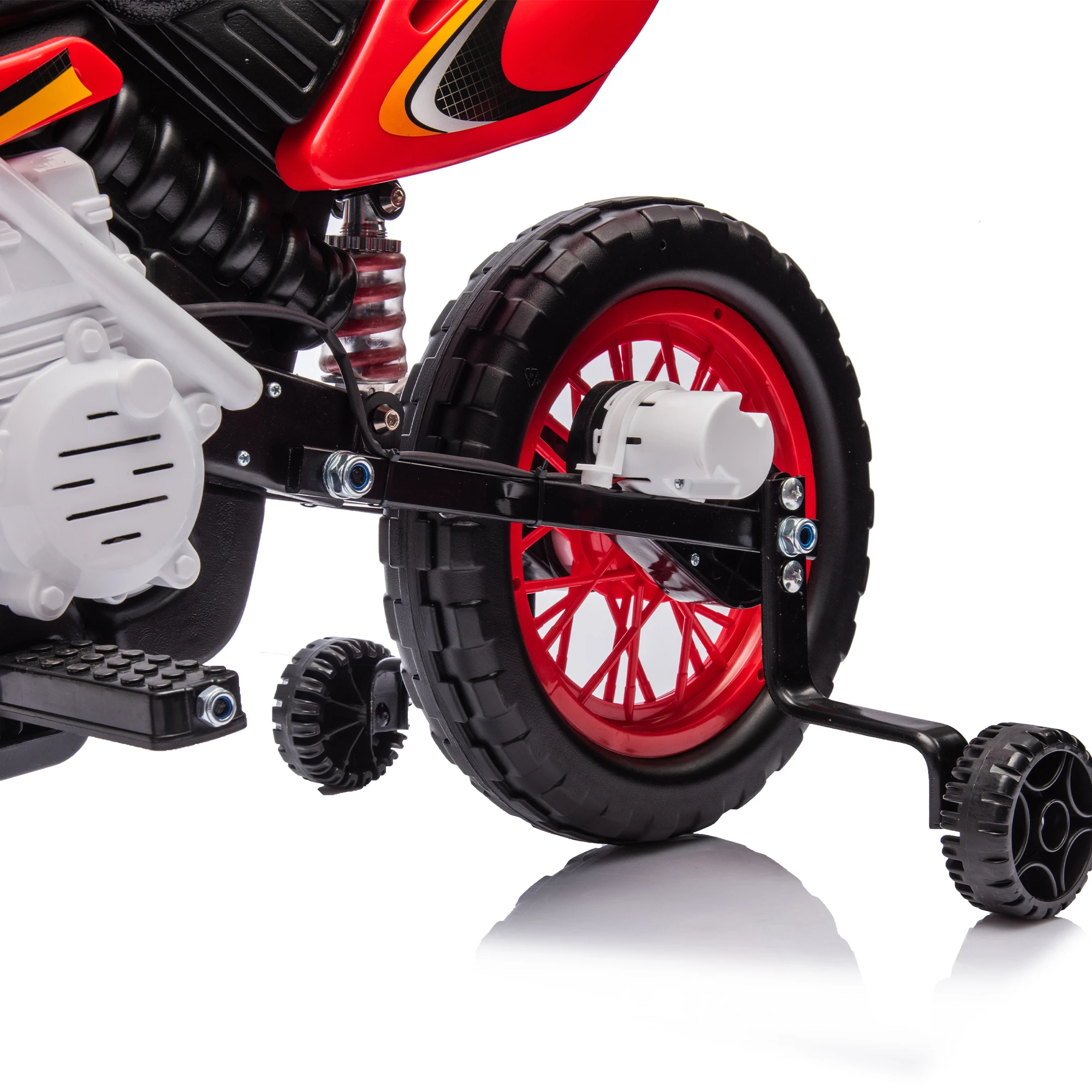12v Kid Ride On Electric Toy Motorcycle,Rear Suspension,Twist Grip Throttle,Slow Start,Removable Training Wheels,Indie Music Box