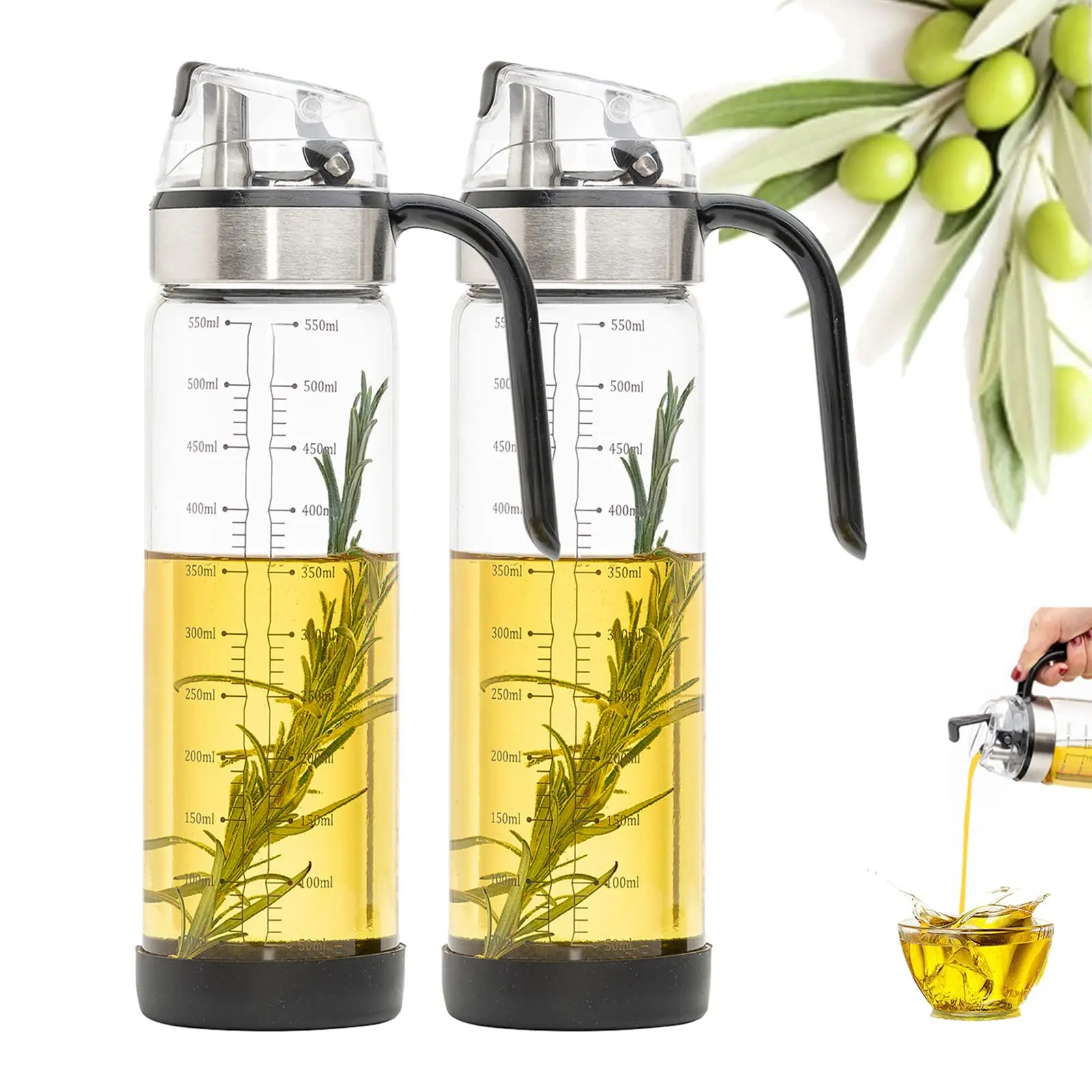 Olive Oil Dispenser Bottle Auto Flip Oil bottles for kitchen 18 OZ Olive Oil Dispenser with Leakproof Cap Oil vinegar dispenser