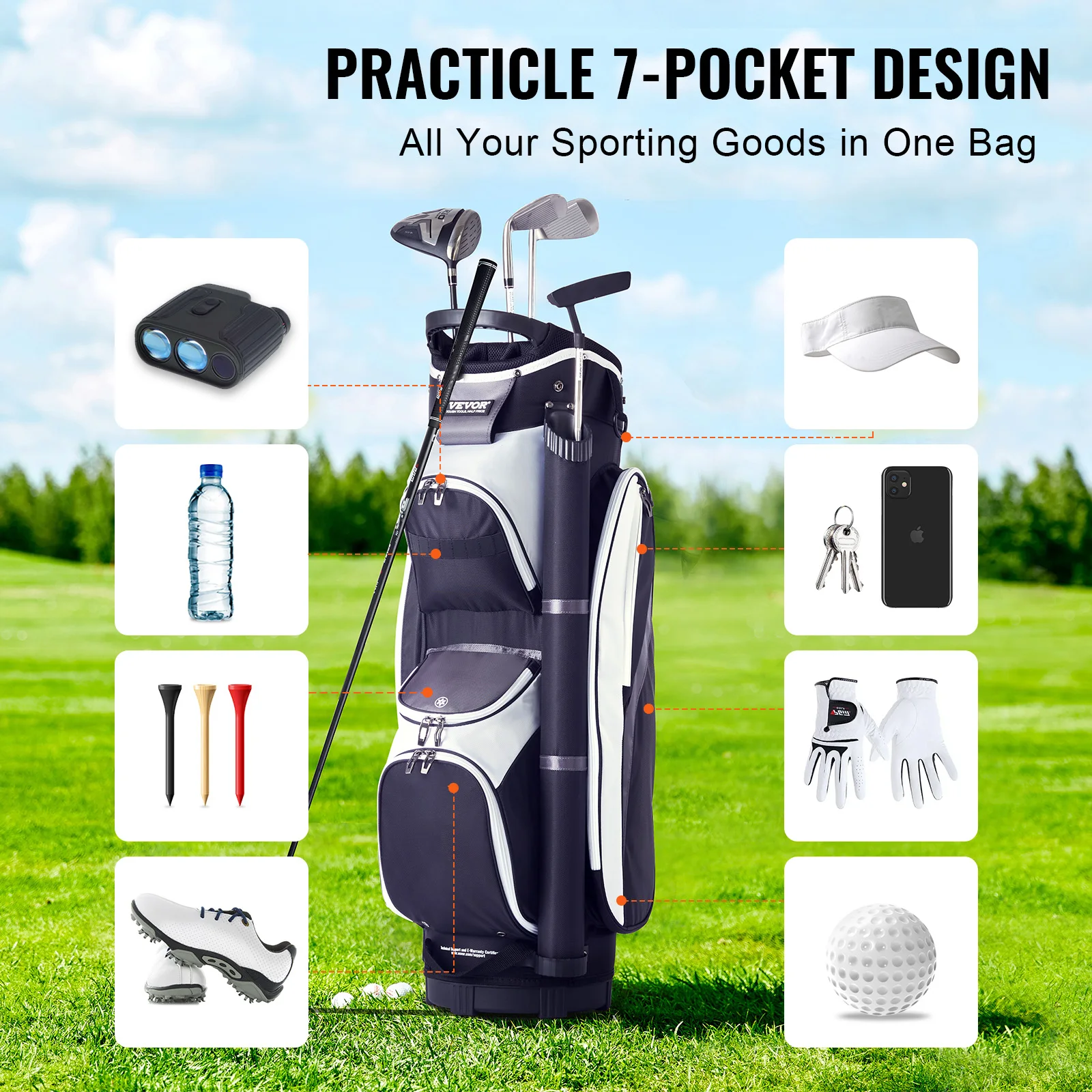 VEVOR Golf Cart Bag 36&rdquo; Multiple Pockets Premium Nylon Cart Bag Durable Golf Bags for Men Women Black Color-Block 5.7lbs / 2.6kg