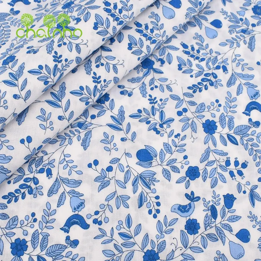 Chainho,Printed Plain Weave Poplin Cotton Fabric,DIY Sewing Quilting Material,Patchwork Cloth,Flower Series,3 Sizes,15PC77