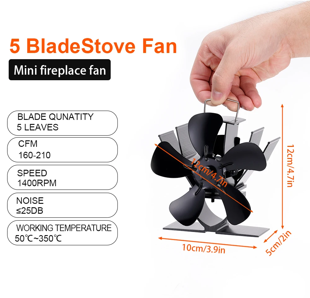 Fireplace Fan 5 Blade Heat Powered Stove Fan Mini Fireplace Fan Log Wood Burner Eco-fan Quiet Fireplace Heater Efficient Heat Distribution