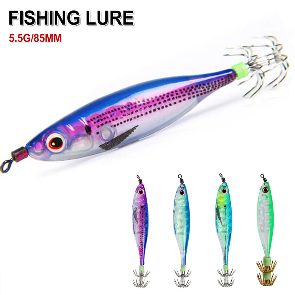 

Fishing Lure 60mm 5.5g Squid Jigging Lures Artificial Shrimp Fishing Lure with Hook Luminous Cuttlefish Bait Saltwater Fish Lure