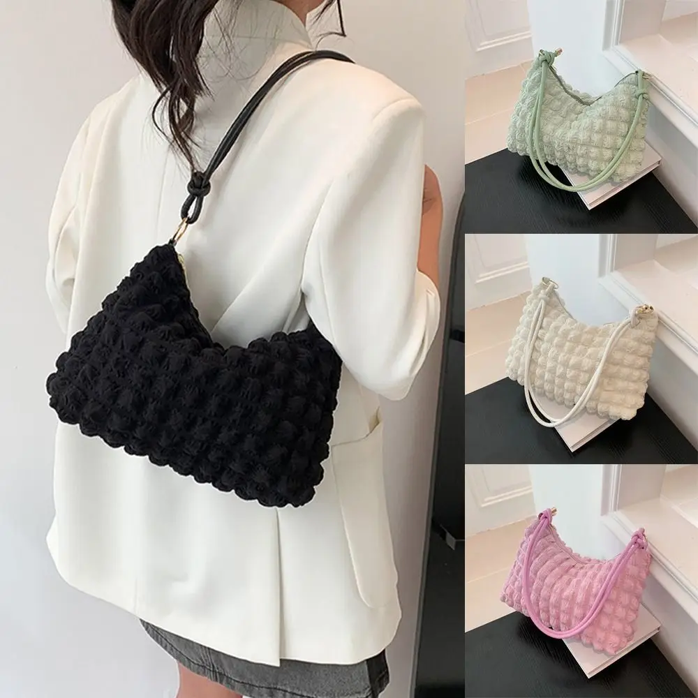 

Crossbody Bag for Women Pleated Bubbles Cloud Plaid Underarm Bags Solid Color Large Capacity Quilted Tote Bags Ruched Handbags